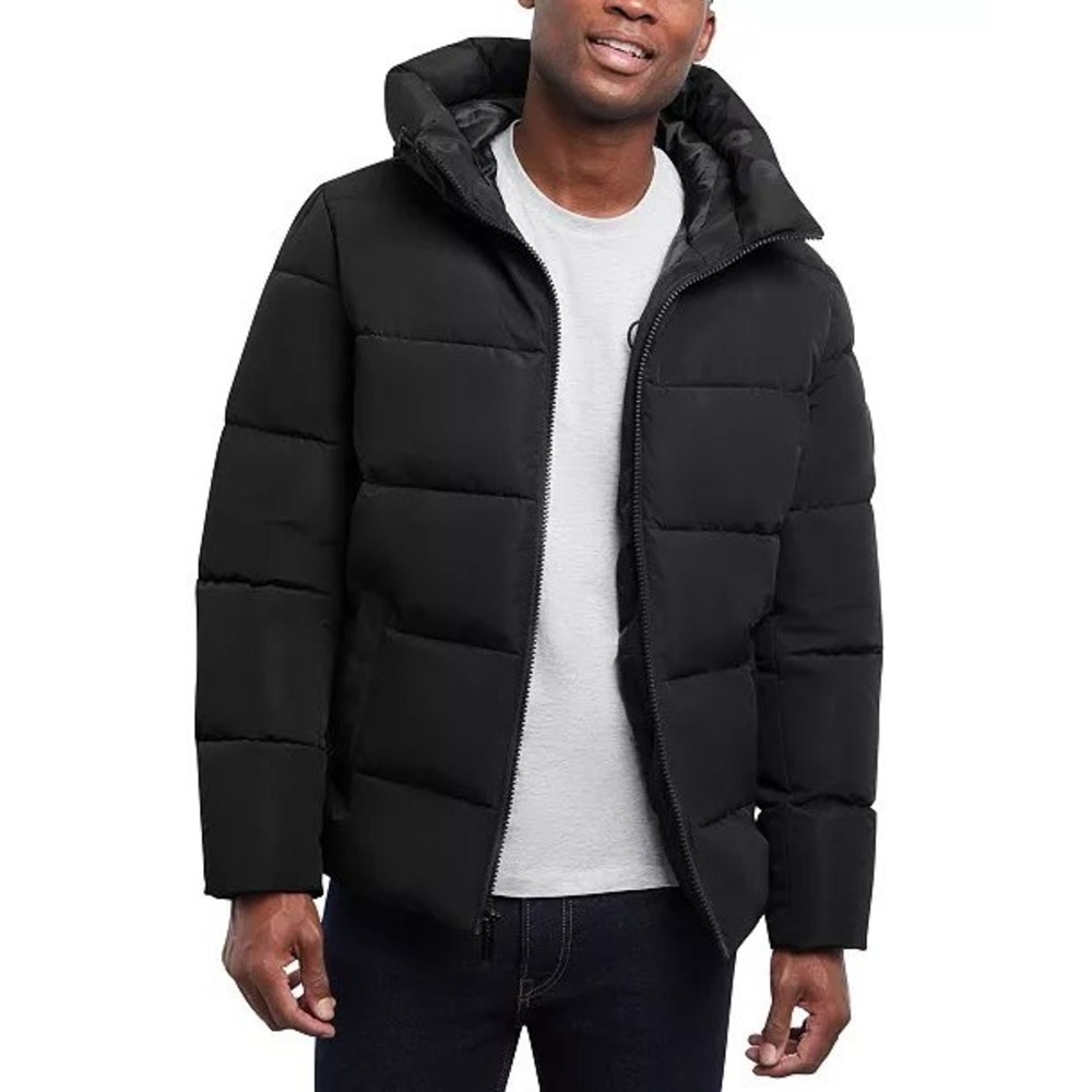 Michael Kors Mens Black Hooded Puffer Jacket Quilted Full Zip Coat NEW